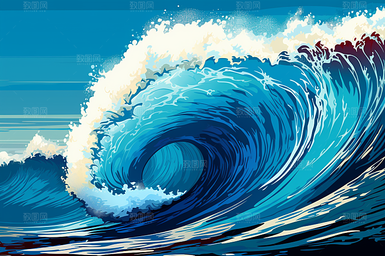 浪花浮世绘杂志风海报风插画