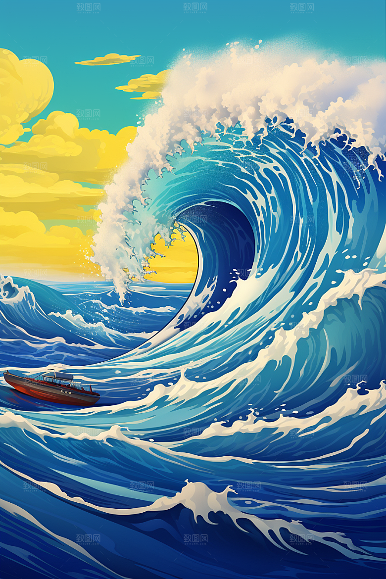 浪花浮世绘杂志风风俗画插画