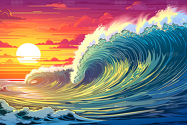 浪花浮世绘高清风俗画插画