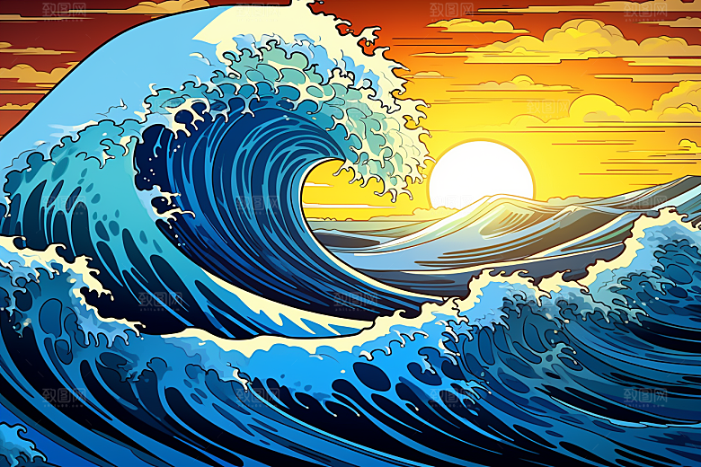 浪花浮世绘彩色杂志风插画