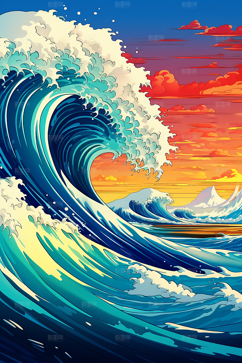 浪花浮世绘高清杂志风插画