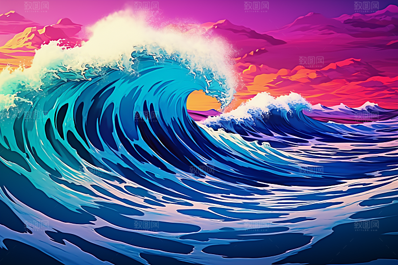 浪花浮世绘日本艺术风格版画插画