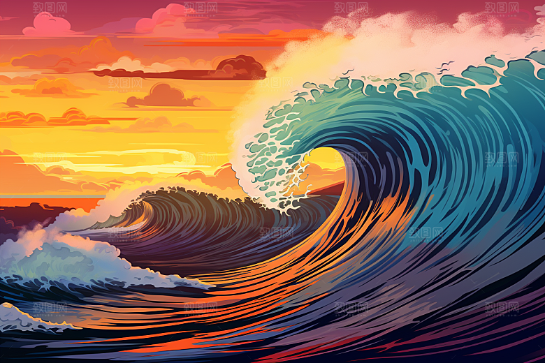 浪花浮世绘风俗画日本艺术风格插画