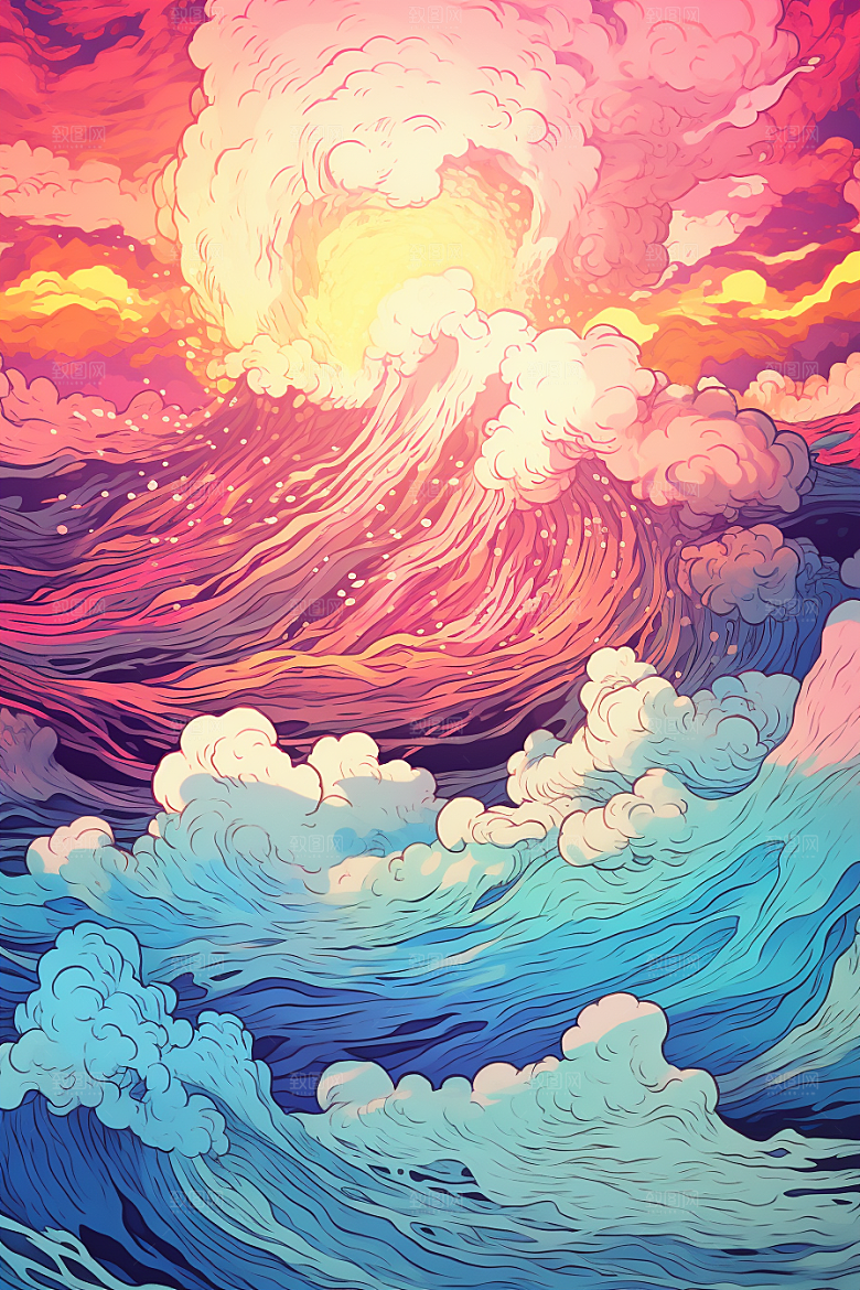 浪花浮世绘版画杂志风插画