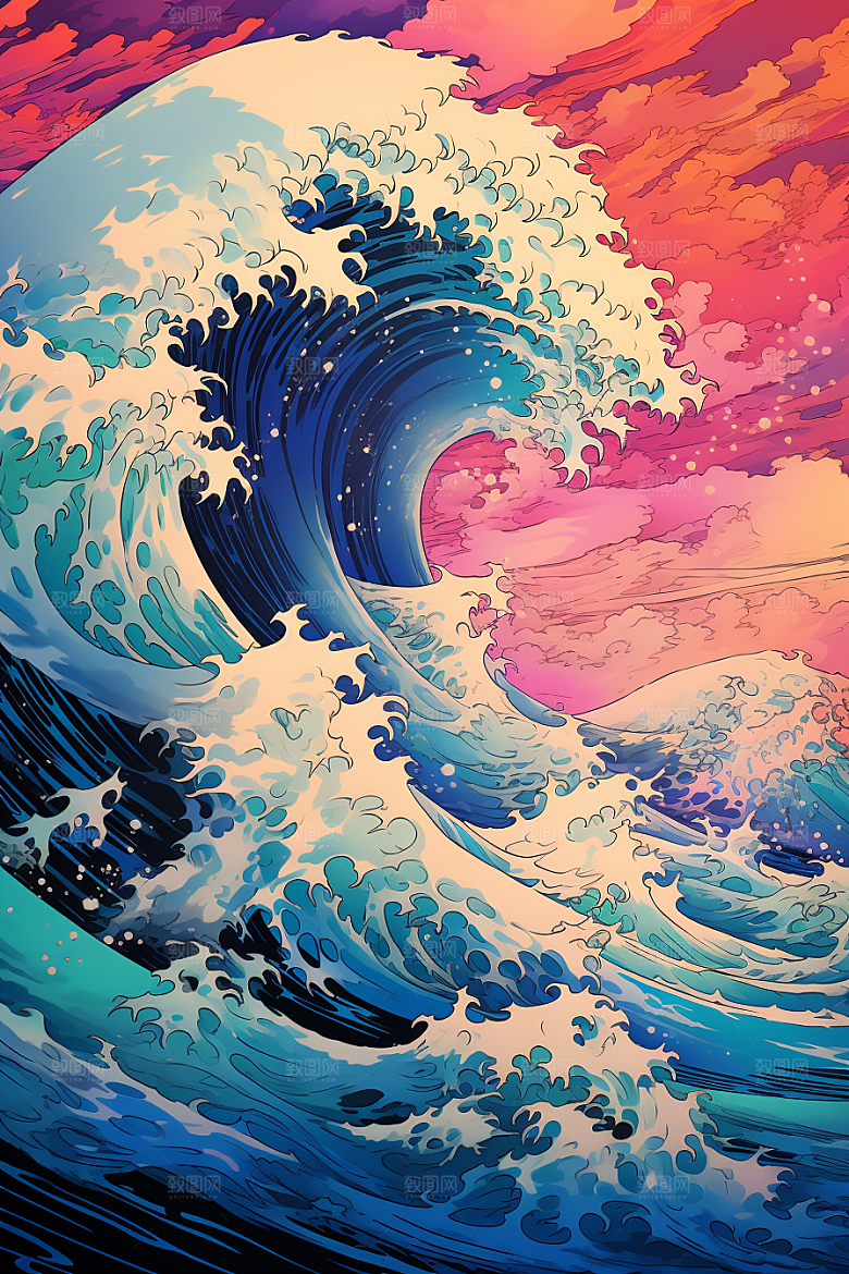 浪花浮世绘杂志风版画插画