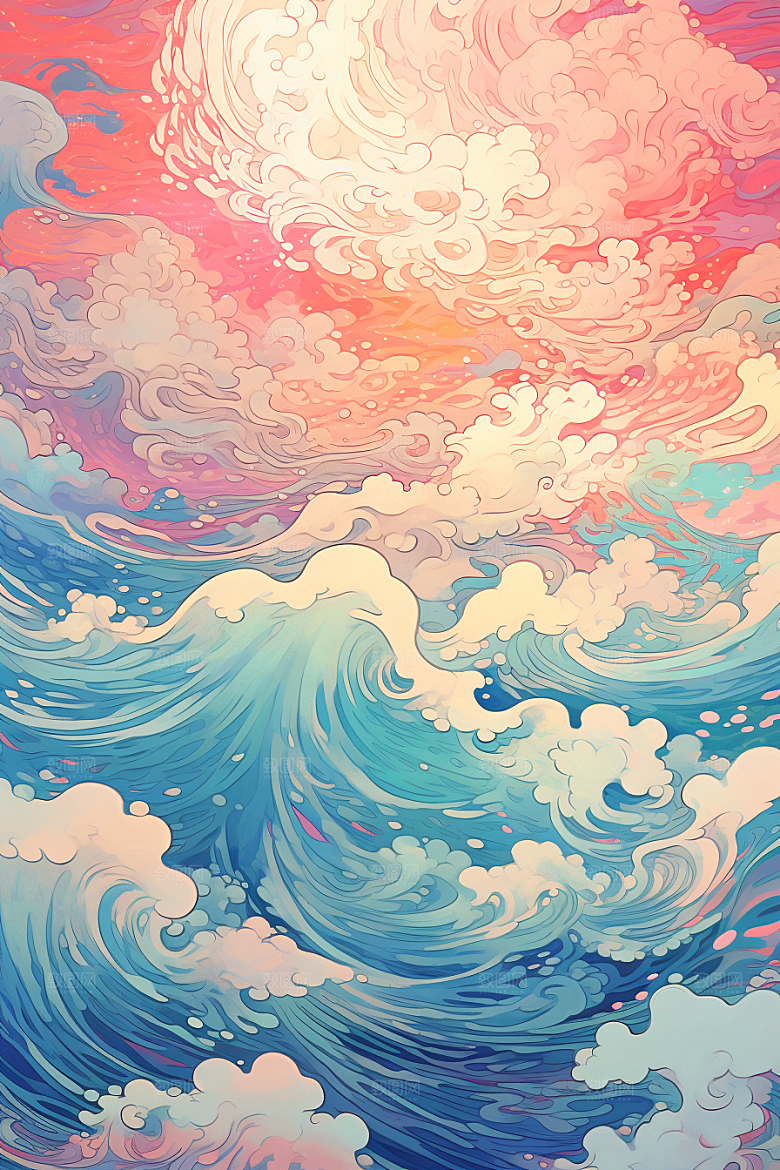 浪花浮世绘日本艺术风格风俗画插画