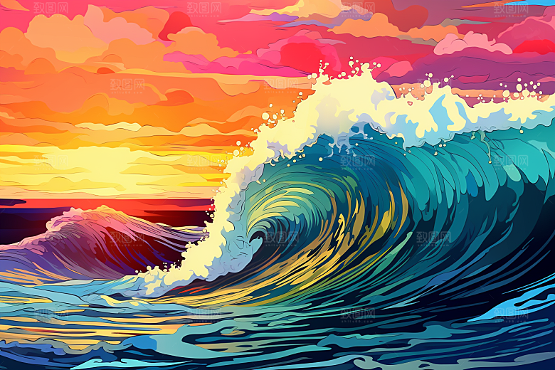 浪花浮世绘杂志风风俗画插画
