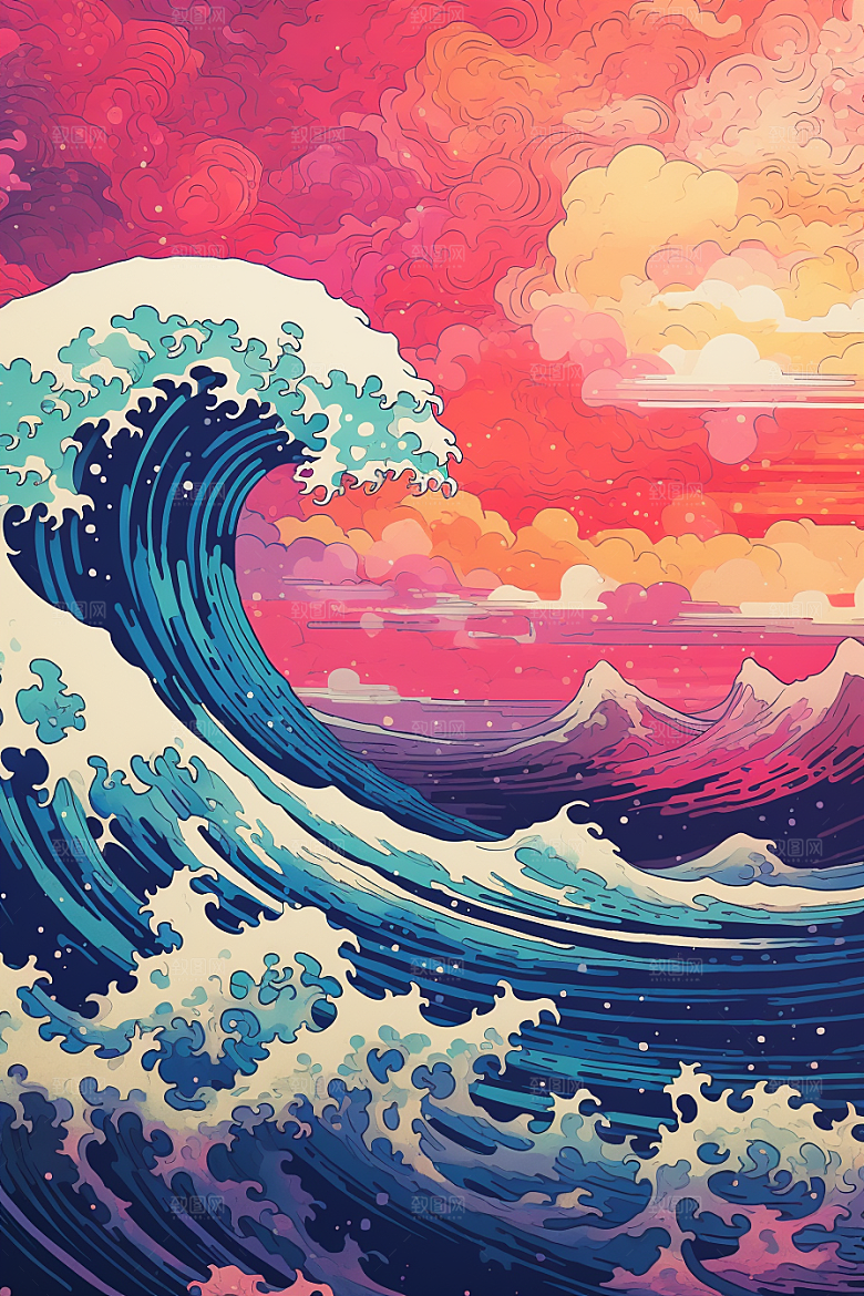 浪花浮世绘高清杂志风插画