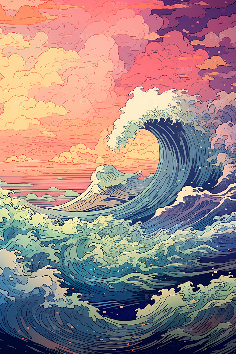 浪花浮世绘高清风俗画插画