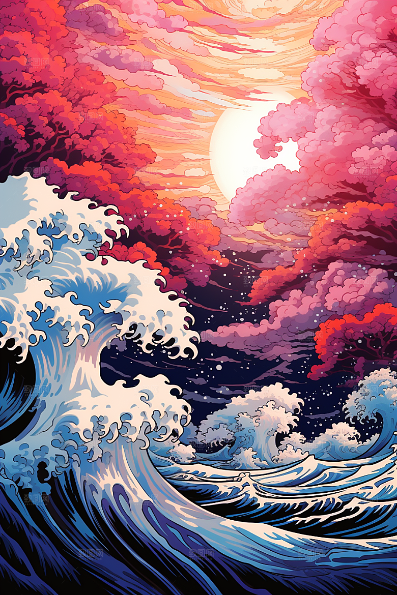 浪花浮世绘杂志风风俗画插画