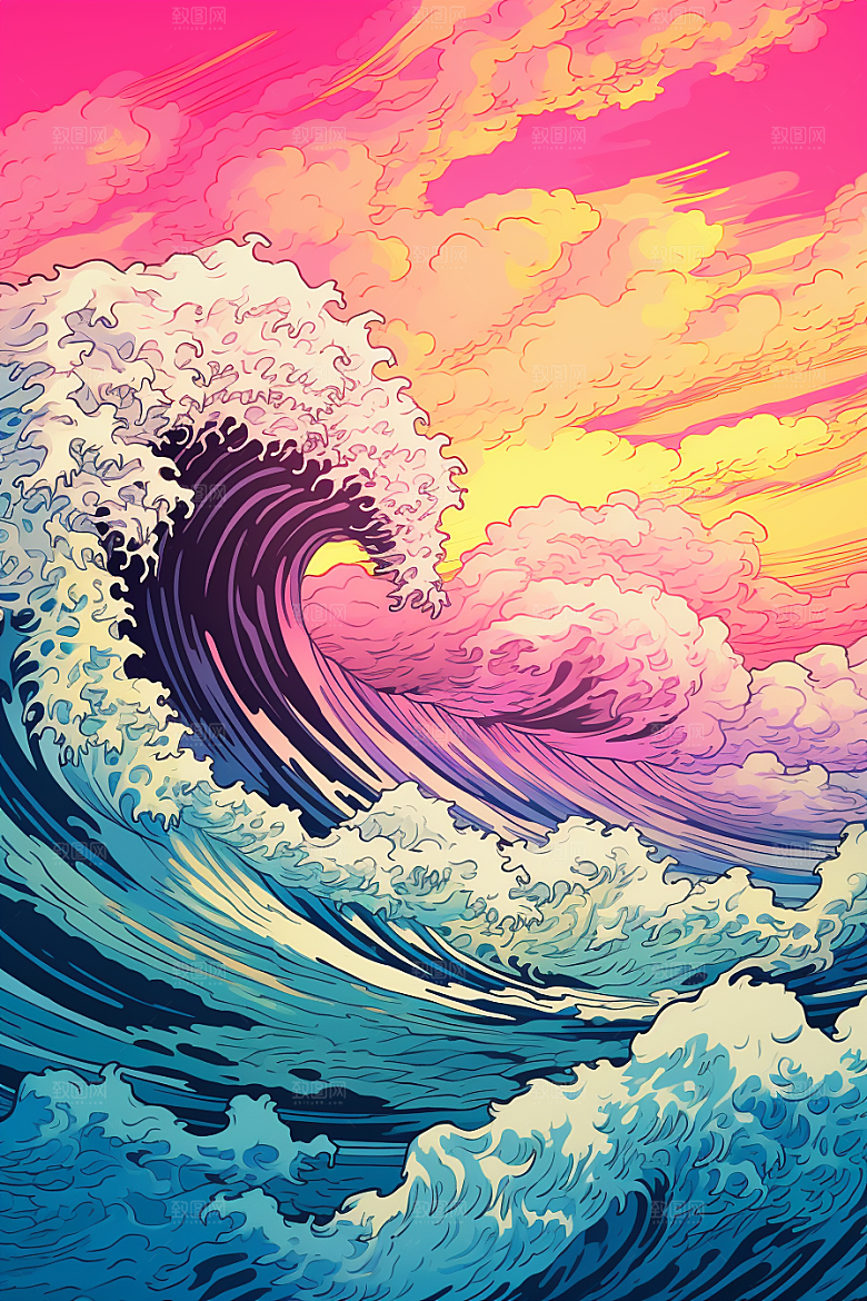 浪花浮世绘杂志风风俗画插画