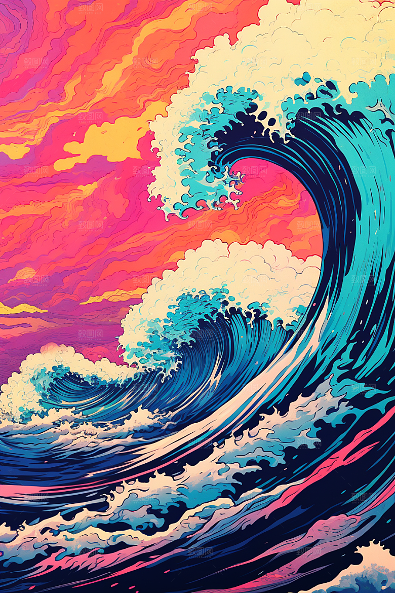 浪花浮世绘风俗画杂志风插画