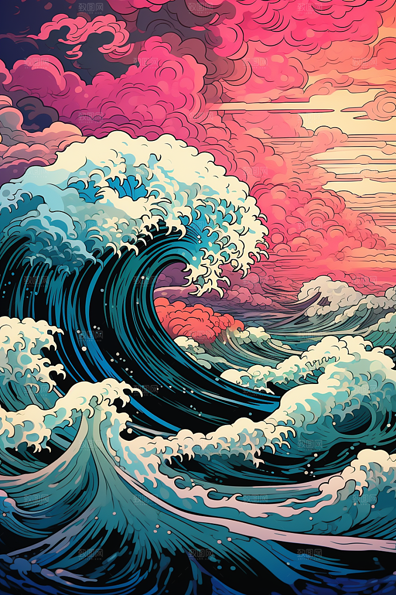 浪花浮世绘高清风俗画插画