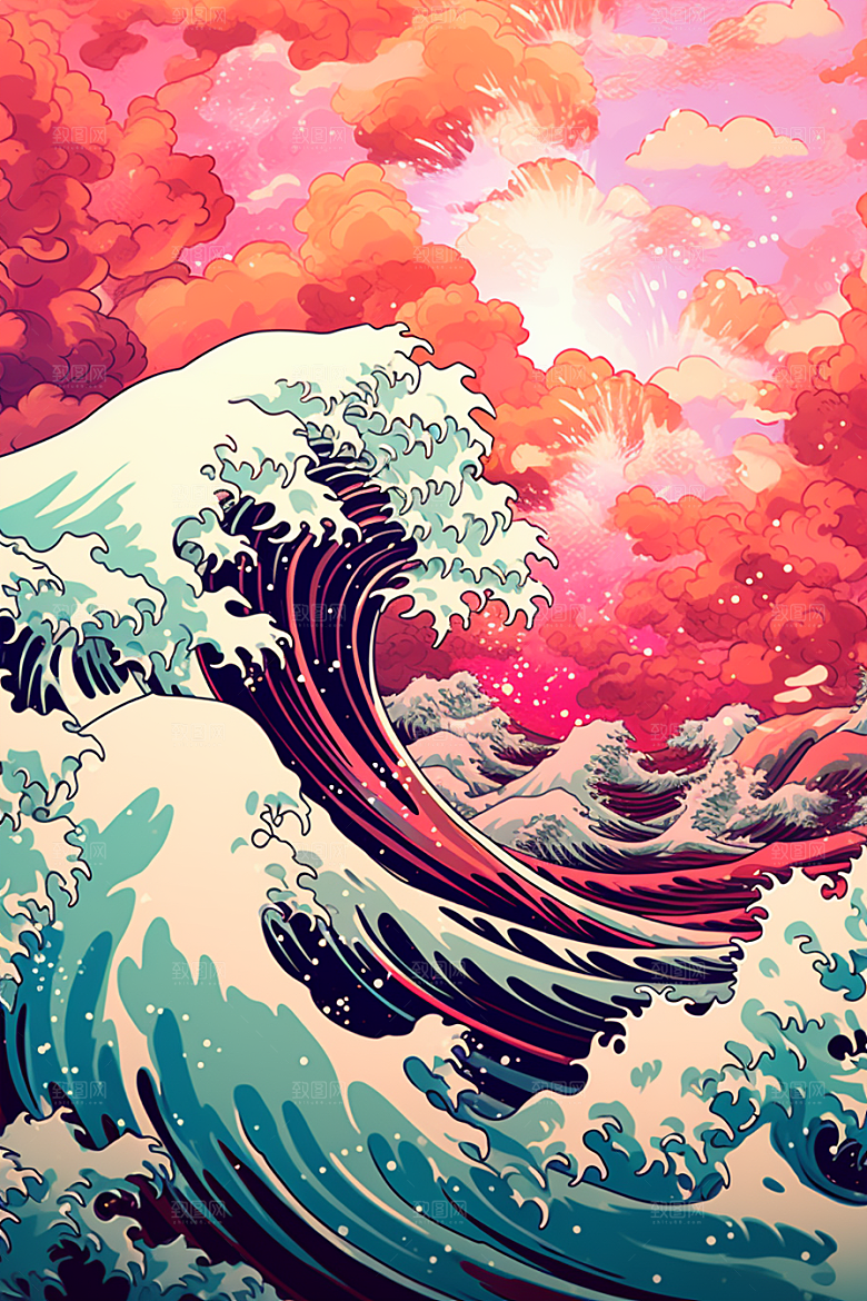 浪花浮世绘高清版画插画