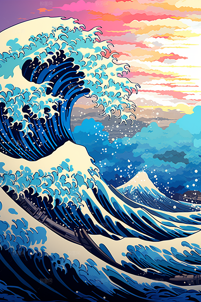 浪花浮世绘海报风风俗画插画