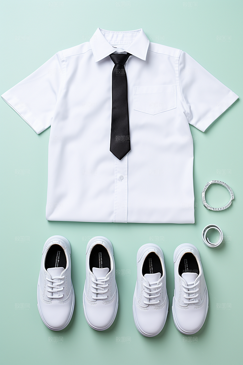 校服OOTD平铺摄影图
