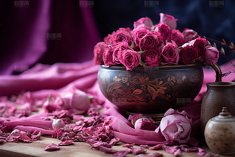 干花玫瑰美容养颜花茶摄影图