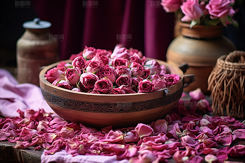 干花玫瑰花茶美容养颜摄影图