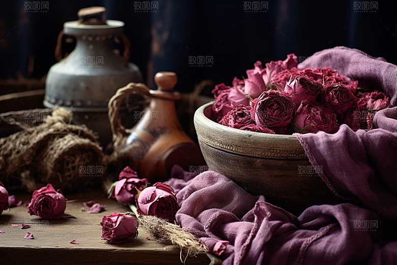 干花玫瑰美容养颜唯美摄影图