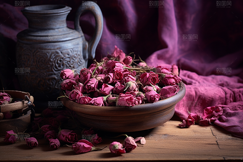 干花玫瑰花茶美容养颜摄影图