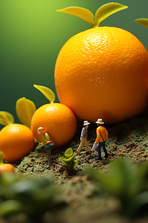 柑橘采摘生产微距小人