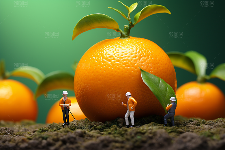 柑橘美味脐橙微距小人
