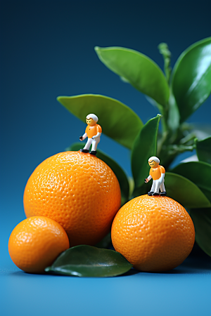 柑橘生产橙子微距小人