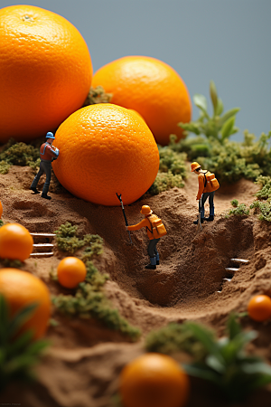 柑橘生产水果微距小人