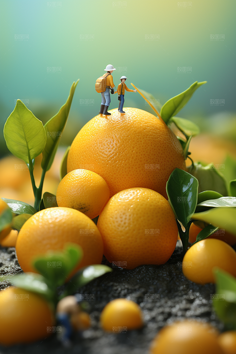 柑橘橙子3D微距小人