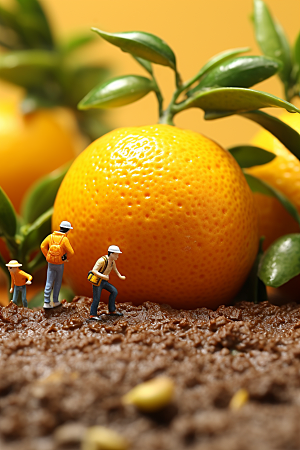 柑橘生产种植微距小人