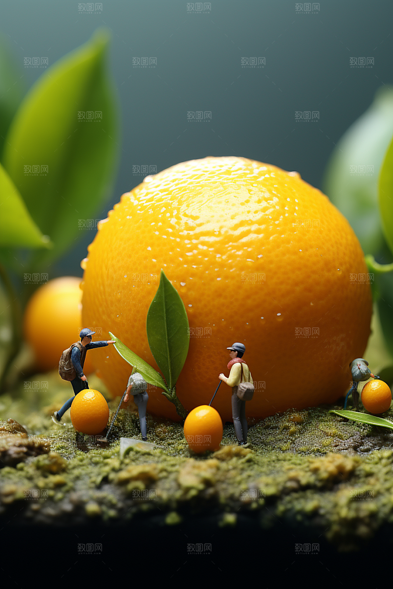 柑橘采摘种植微距小人