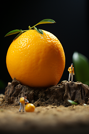 柑橘采摘种植微距小人