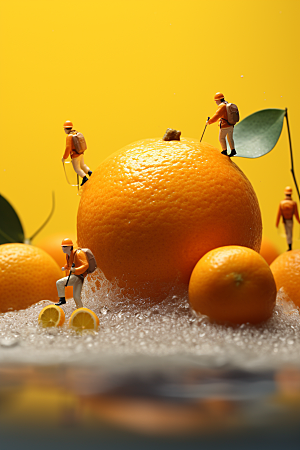 柑橘橙子收获微距小人