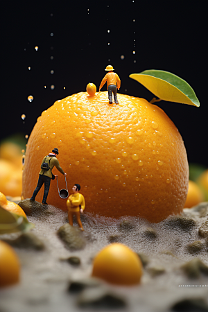 柑橘生产橙子微距小人