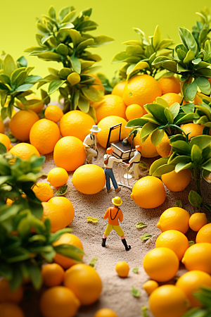 柑橘水果美味微距小人
