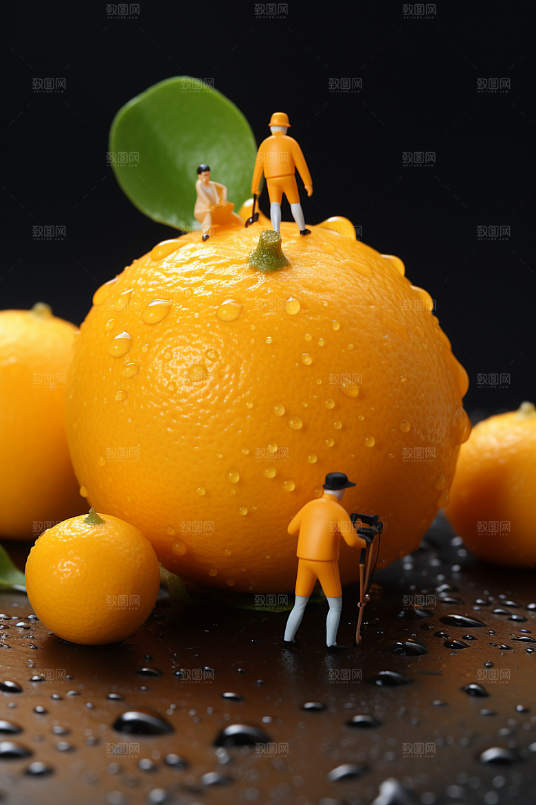 柑橘水果农业微距小人