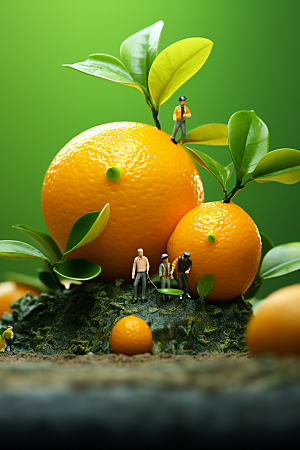 柑橘种植橘子微距小人