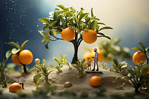 柑橘收获3D微距小人