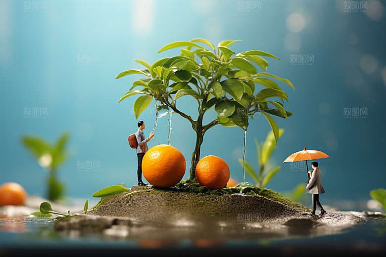 柑橘立体3D微距小人