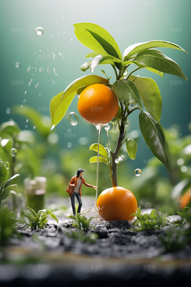 柑橘种植立体微距小人