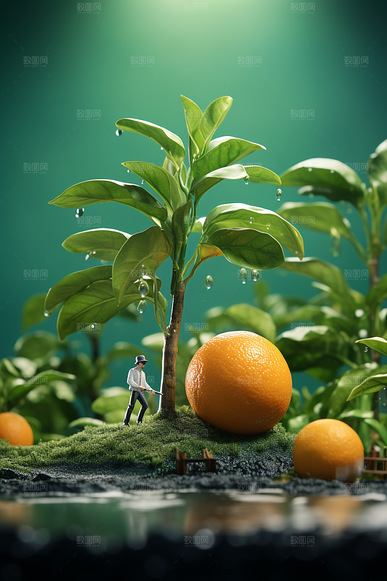 柑橘种植水果微距小人