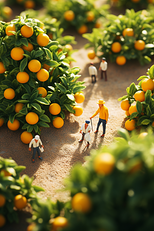 柑橘水果3D微距小人