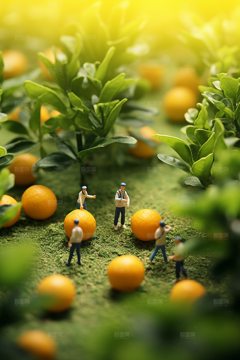 柑橘橘子3D微距小人