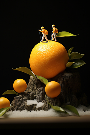 柑橘农业橙子微距小人