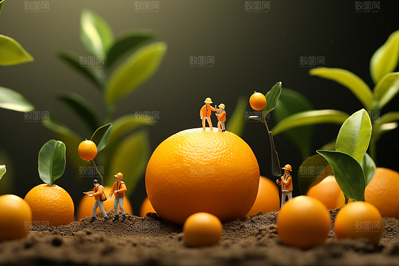 柑橘生产农业微距小人