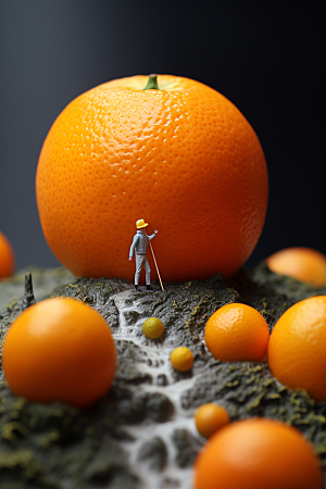 柑橘生产收获微距小人