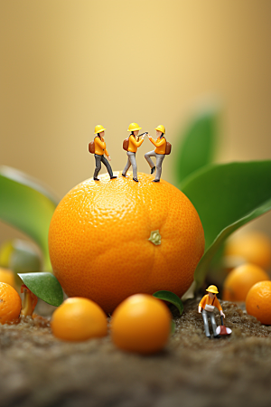 柑橘收获农业微距小人