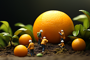 柑橘农业橘子微距小人