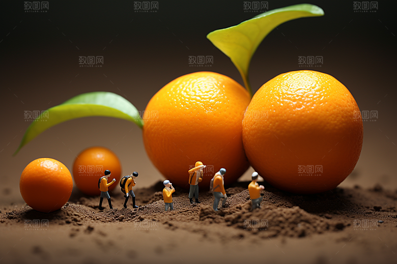 柑橘生产农业微距小人