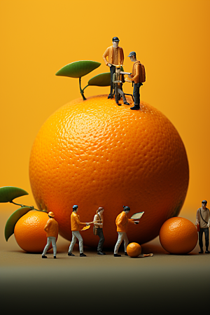 柑橘农业收获微距小人
